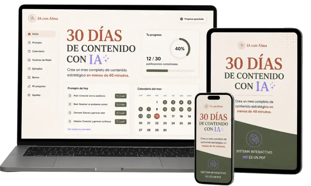 30 Días de Contenido con IA para Coaches, Facilitadoras y Terapeutas Holísticas — sistema interactivo